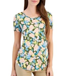 JM Collection Floral Printed Short Sleeve Scoop Neck Top NWT Size XXL